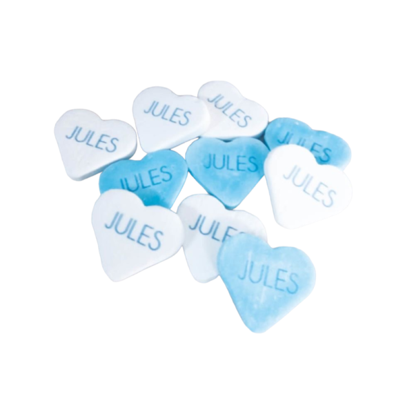 Fruithartjes met naam blauw-wit