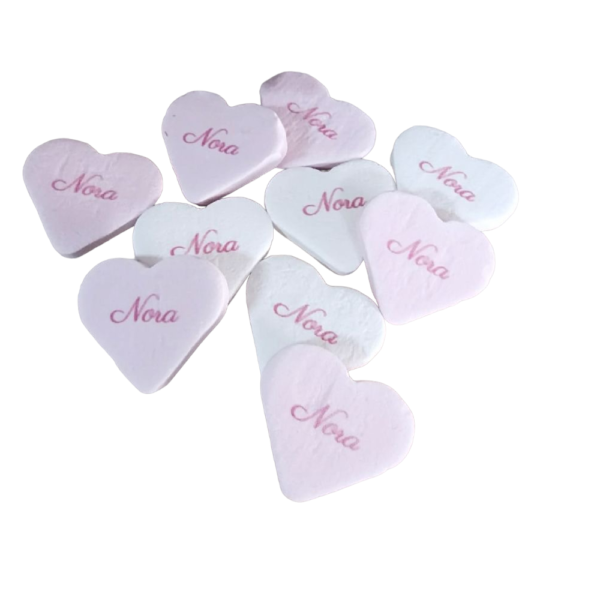 Fruithartjes roze-wit | Gepersonaliseerd Geboortesnoep