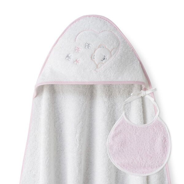 Baby badcape met slab - Beer in hart - wit roze