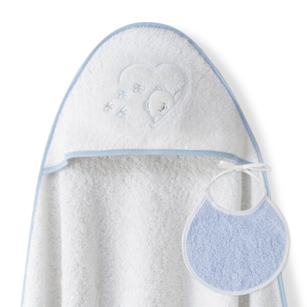 Baby badcape met slab - Beer in hart - wit blauw
