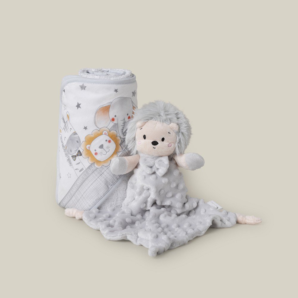 Cadeauset Badcape met knuffel - Leeuw - Grijs