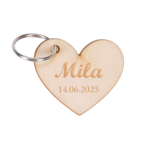 Houten sleutelhanger hart met naam