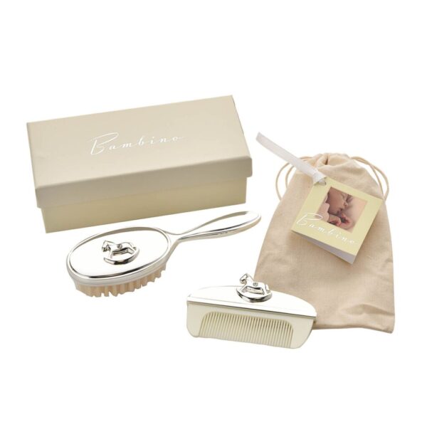 Baby Borstel en Kam Hobbelpaard - Verzilverd | Bambino by Juliana